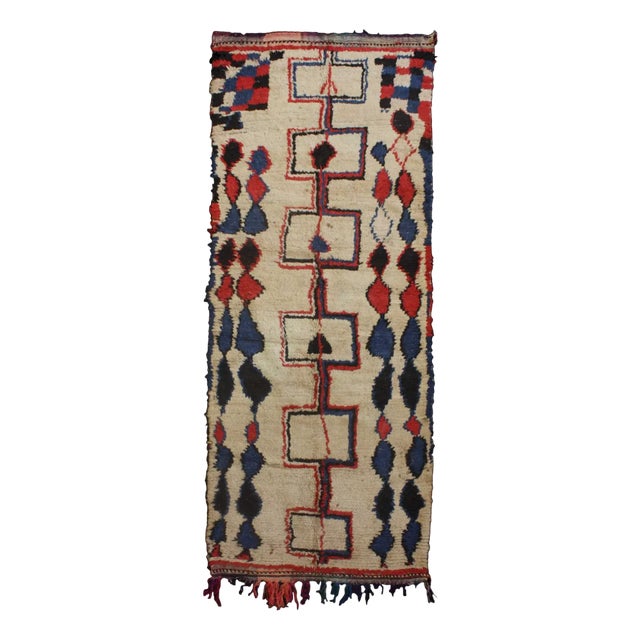 Vintage Moroccan Azilal Berber Rug in Natural Multicolored Wool For Sale