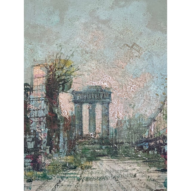 Mid-Century Modern Oil Painting, Abstract Cityscape With Classical Ruins Influence, Large Textured Canvas, C. 1950s For Sale - Image 4 of 9