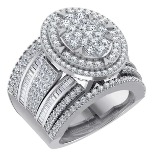 10K White Gold Round Baguette Diamond Womens Size 7 Oval Shape Designer Bridal Ring 2-5/8 Cttw