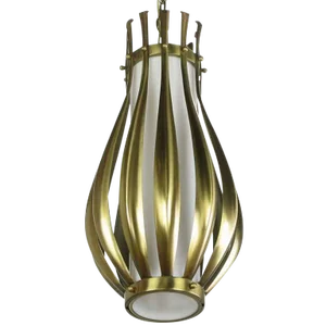 Gourd-Form Brushed Brass and Milk Glass Pendant Light