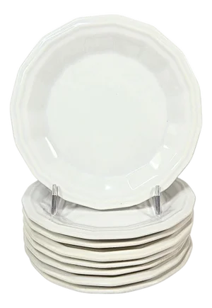 White Farmhouse Ironstone Dessert Plates- Set of Eight