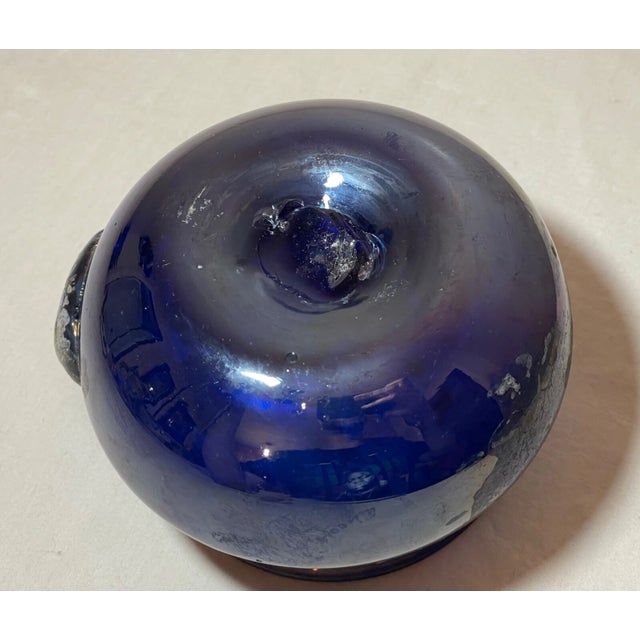 Vintage Hand Blown Murano Seguso Italian Iridescent Blue Scavo Style Glass Vase For Sale - Image 11 of 13