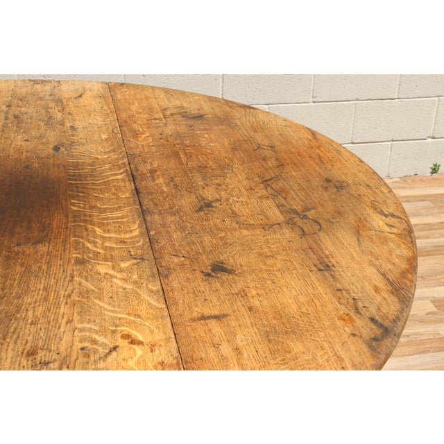 Brown Country French Tiger Oak Drop-Leaf Gateleg Dining Table, Rustic Farmhouse Oak Table, Circa 1950s For Sale - Image 8 of 18