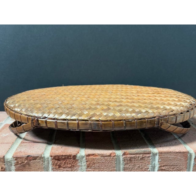 Vintage Chinese Woven Rattan & Bamboo Oval Serving Tray With Handles For Sale In Chicago - Image 6 of 6
