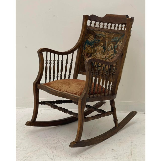 Late 19th Century Early American Antique Solid Oak Rocking Chair With