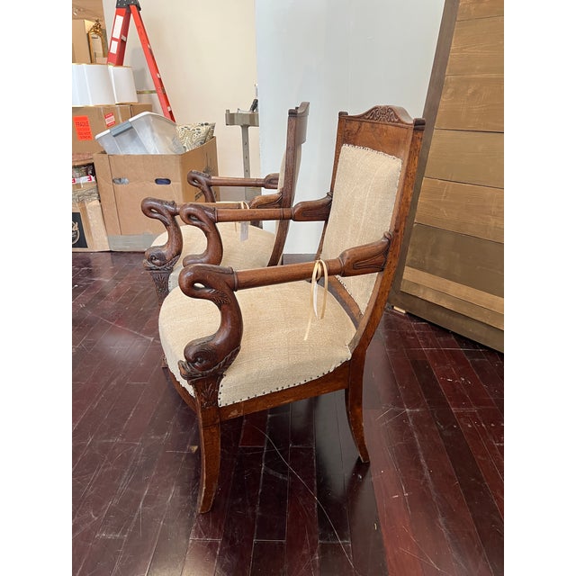 Traditional Pair of 19th Century French Empire Dolphin Armchairs For Sale - Image 3 of 7
