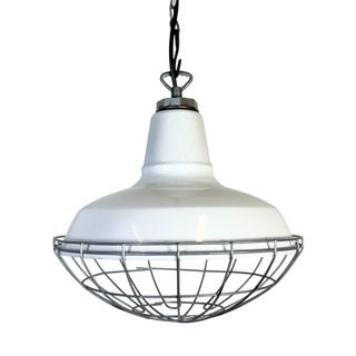 Industrial White Enamel Factory Pendant Lamp from Benjamin, USA, 1960s For Sale