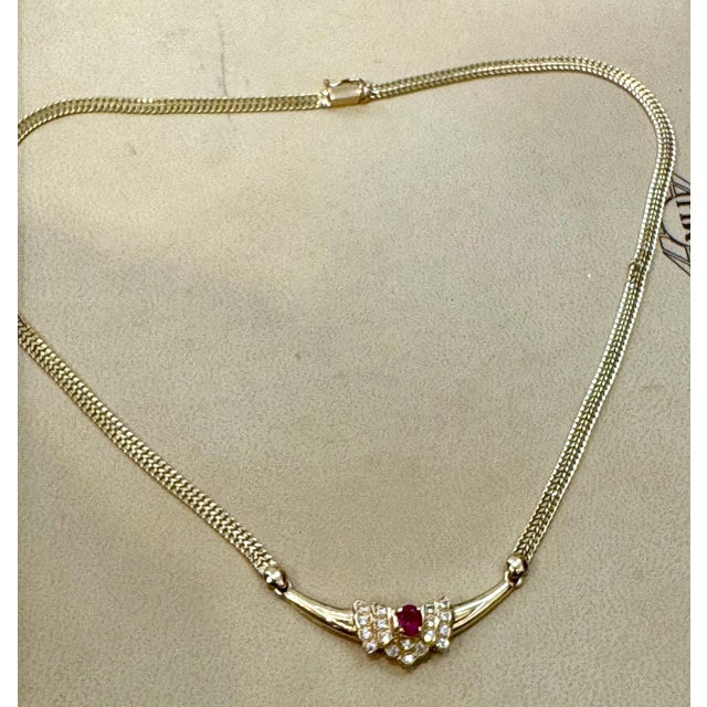 Natural Oval Ruby & Diamond Pendant Necklace 14k Yellow Gold, 15 Inch Long For Sale - Image 4 of 8