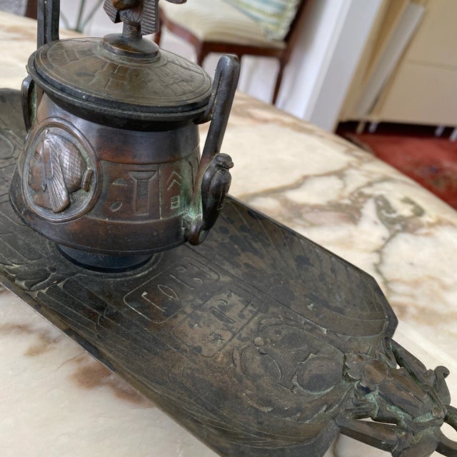 19th Century Antique Egyptian Revival Bronze Inkwell For Sale In New York - Image 6 of 12