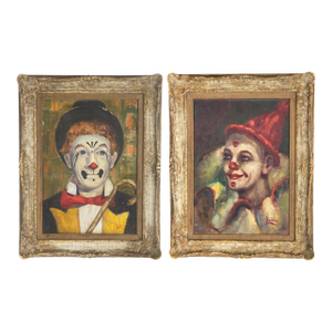 Pair of Oil on Canvas Paintings of a Clown Couple by Lydia Field Emmet