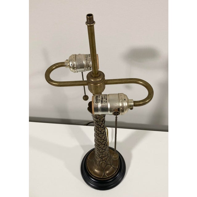 1980s Brass Palm Tree Table Lamp and Black Tole Shade For Sale In Chicago - Image 6 of 11