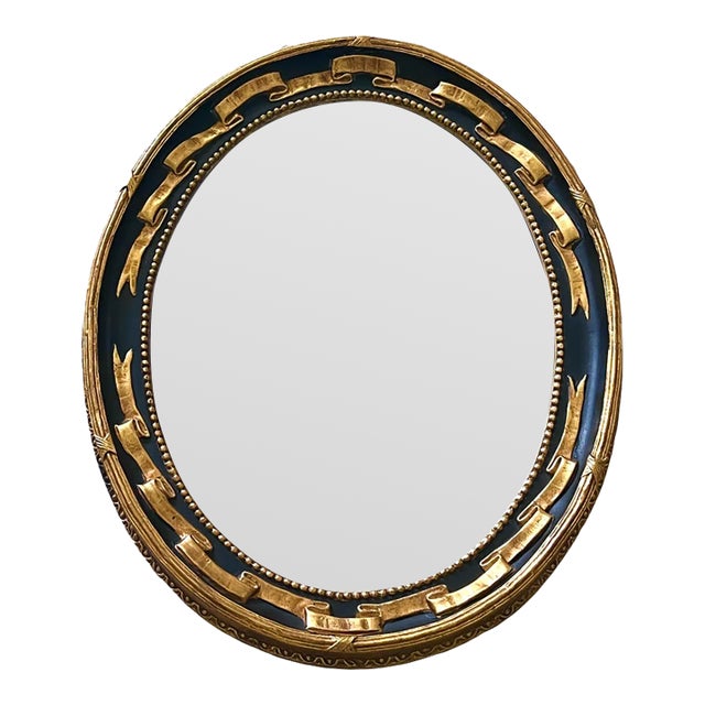 Friedman Brothers Traditional Gold & Black Regency Bevelled Oval Wall Mirror, Decorative Arts Inc For Sale