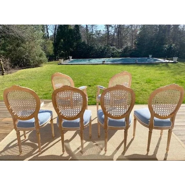 1990s Set of 6 Custom Italian Cane Back Chairs in Light Blue For Sale - Image 5 of 15