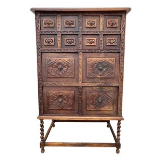 Spanish Renaissance Revival Carved Oak Cabinet, Early 20th Century For Sale