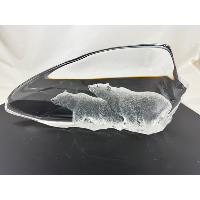 Contemporary Large Mats Jonasson Etched Crystal of Two Bears Walking on Ice Signed and Numbered For Sale - Image 3 of 6
