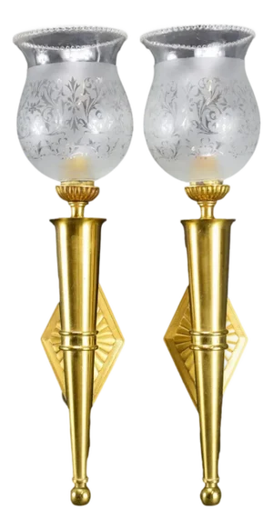 Mid-Century French Bronze Torch Wall Sconces, 1950s, Set of 2