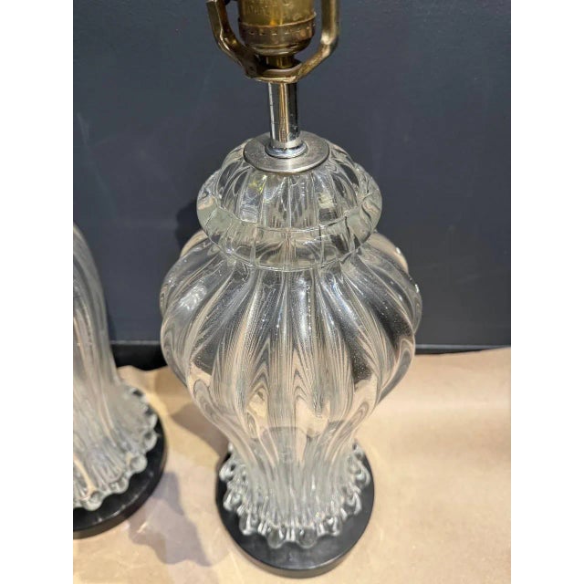 Mid-Century Modern 1920’s Murano Glass Table Lamps - a Pair For Sale - Image 3 of 6