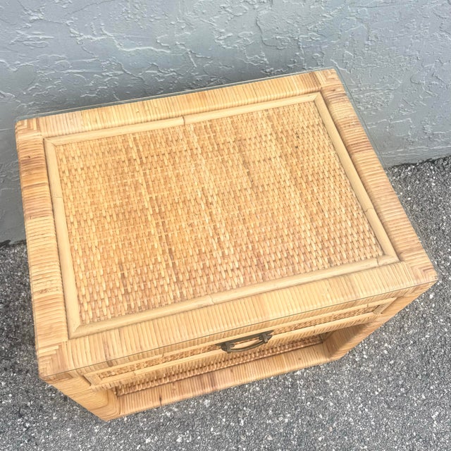 Boho Chic Big Chic Wicker Wrapped Nightstand With Glass Top For Sale - Image 3 of 7