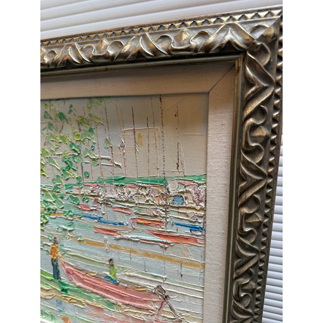 Kenneth Kaye Pastel Boaters Palette Knife Painting, Signed For Sale - Image 4 of 12