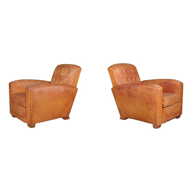 Art Deco Patinated Leather Lounge Chair, France, 1940 For Sale