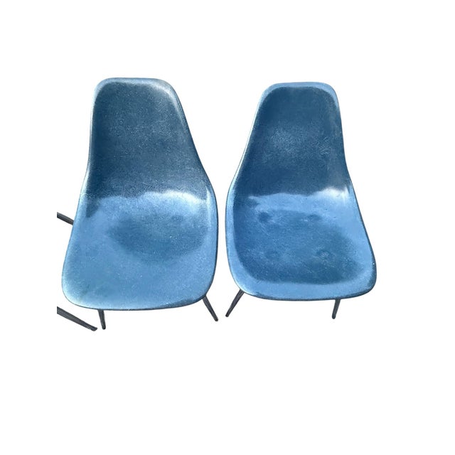 Blue Vintage Mid-Century Modern Blue Fiberglass Shell Chairs, Chrome Legs, Set of Four For Sale - Image 8 of 18