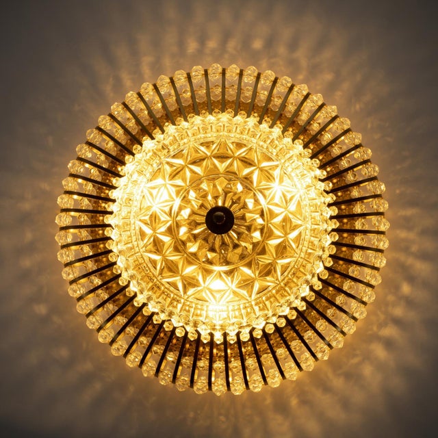 Mid-century round wall or ceiling lamp in glass & brass, attributed to emil karl stejnar, 1960s. with a lot of acrylic...