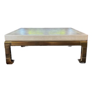 Vintage Ming Leather and Brass Coffee Table For Sale