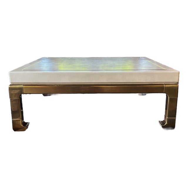 Vintage Ming Leather and Brass Coffee Table For Sale