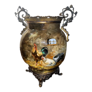 19th Century French Barbotine Majolica Vase by Théodore Lefront and E. Nouviant, With Ormolu Mounts