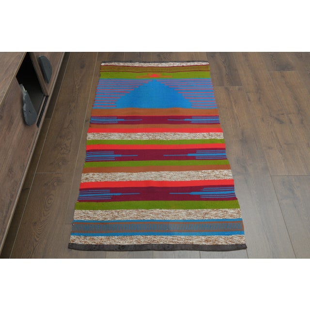 Vintage Turkish Hand-Knotted vintage rug is a semi-antique vintage runner rug.'70s Eastern region of Turkey's unique rug...