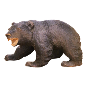 Mid-Century Asian Hand-Carved Walnut Bear Sculpture Signed
