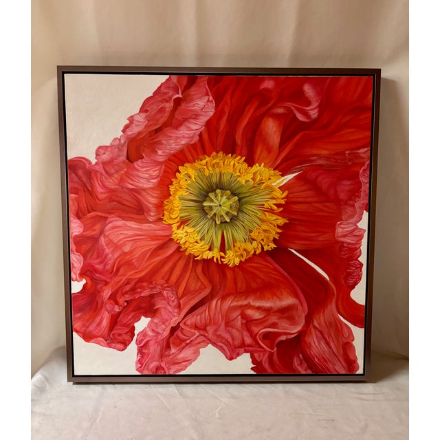 Abstract Expressionism Iceland Poppy Framed Oil on Canvas by Shelly Gurton Titled "Riva" For Sale - Image 3 of 11