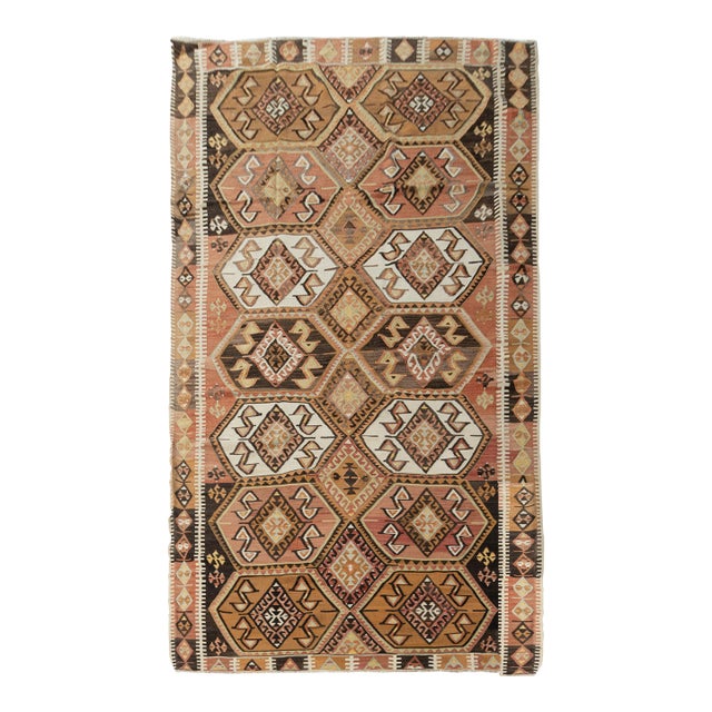 Vintage Circa 1940 Soft Terracotta Turkish Kars Kilim Rug Runner 4ft 1in X 11ft 8in For Sale