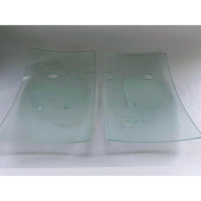 Mid 20th Century Cubism Etched Glass Face Trays- Set of 2 For Sale - Image 4 of 10