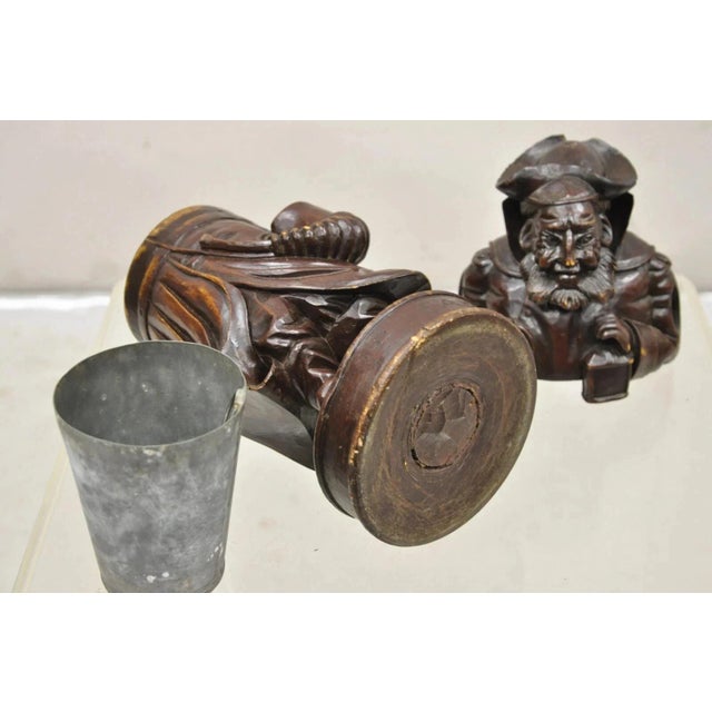 19th C. Black Forest Figural Wood Carved Night Watchman Lidded Tobacco Jar Box For Sale - Image 10 of 13