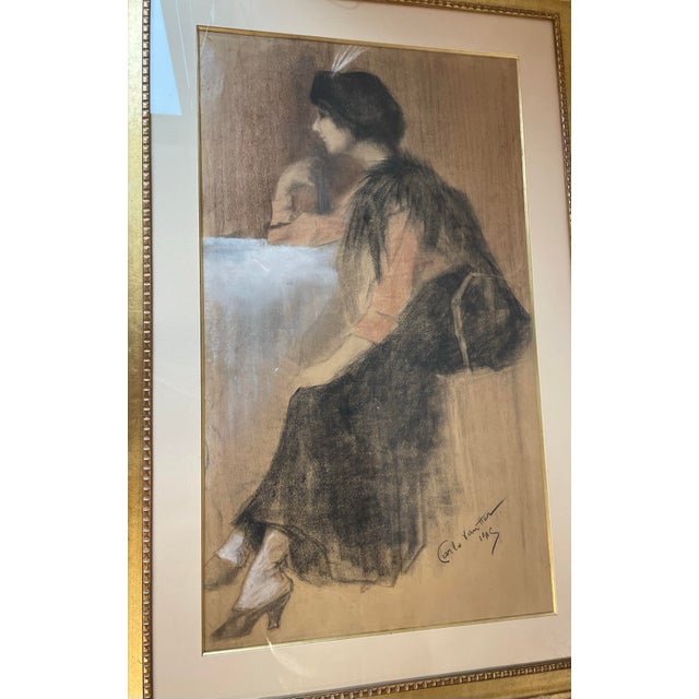 Early 20th Century Vintage French Chalk Charcoal Painting - Signed and Professionally Matted and Framed For Sale - Image 5 of 12