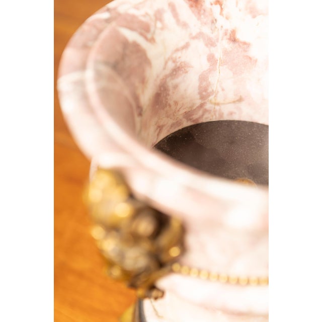 Pair of 19th-Century French Neoclassical Marble and Gilt Bronze Urns For Sale - Image 4 of 12