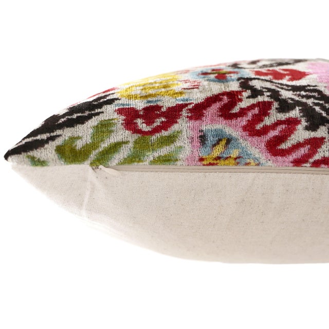 Hand-Knotted Vibrant Floral Silk Velvet Lumbar - 16x24 Pink & Yellow For Sale In San Francisco - Image 6 of 8