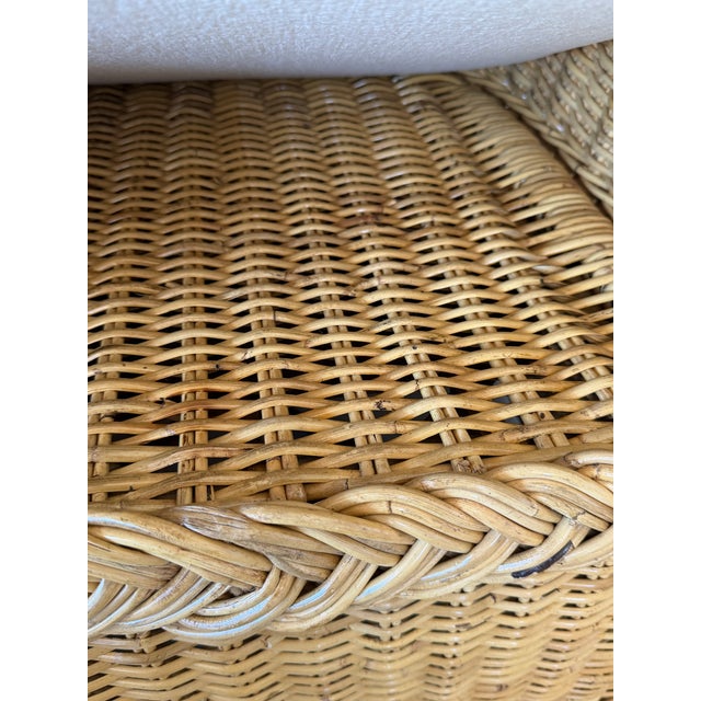 Wood Pair of Vintage Michael Taylor Style Braided Rattan Wicker Lounge Armchairs For Sale - Image 7 of 12