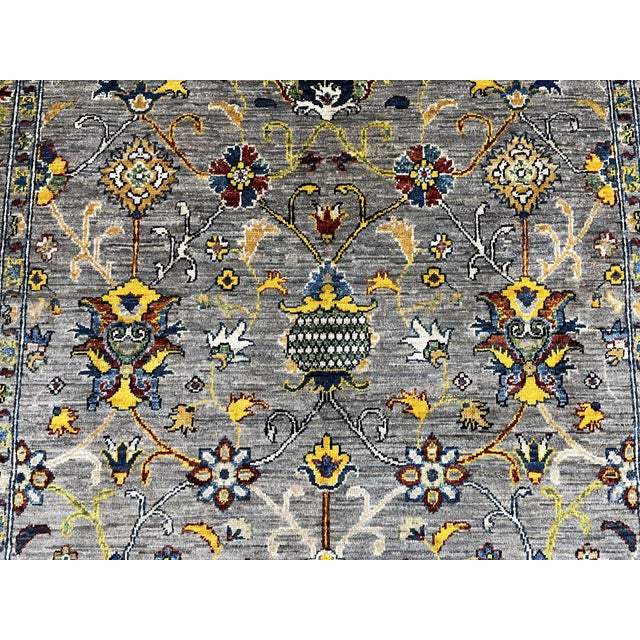 2000 - 2009 Gray Sultani Wool Rug With Persian Floral Design, 5'9" X 7'8" For Sale - Image 5 of 13
