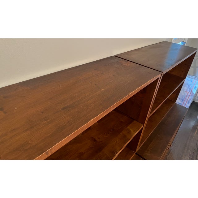 Modern Modern Walnut Cabinets Stackable Bases With Doors Tops With Shelves For Sale - Image 3 of 4