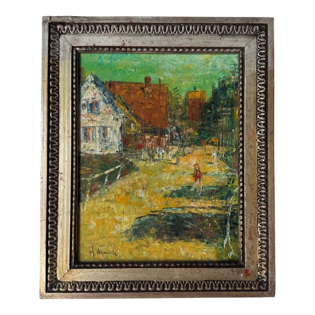Vintage H. Hawick Impressionist Cityscape Oil on Canvas Painting, Framed For Sale