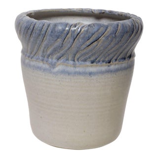 Vintage Navy and Pale Blue Incised Studio Ceramic Planter by Deanna Nichols For Sale