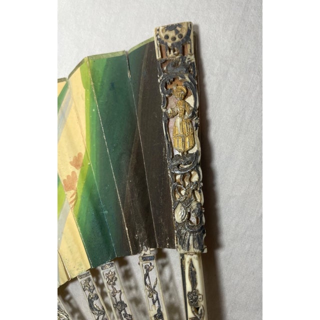 Antique 19th Century French Hand Painted Figural Sterling Gold Pocket Hand Fan For Sale - Image 9 of 18