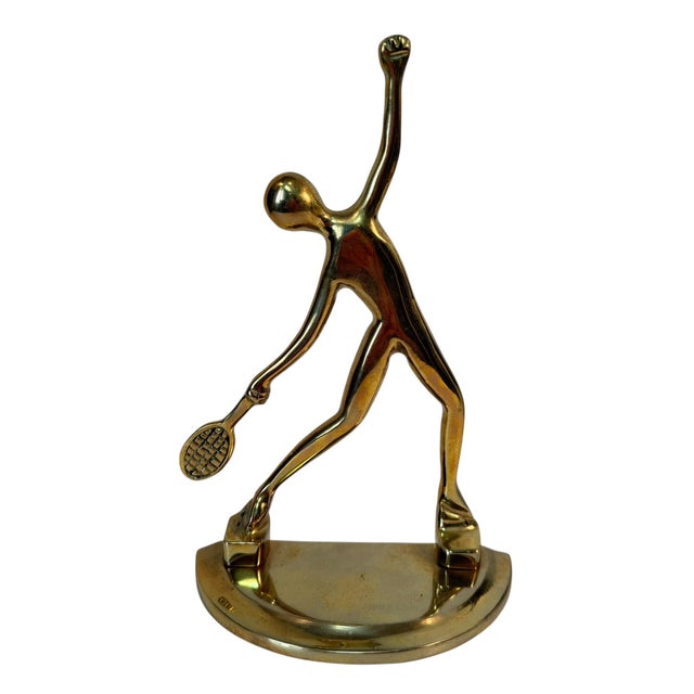 Metal Mid Century Modern Abstract Brass Tennis Player Bookend Set of 2 For Sale - Image 7 of 14