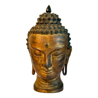 Vintage 20th Century Shakyamuni Buddha Cast Iron Bust For Sale