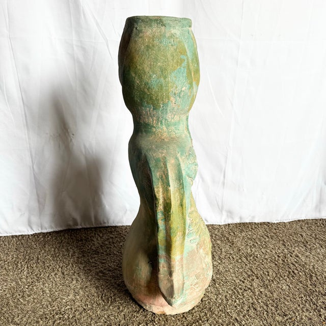 Coastal Vintage Sculpted Female Form Ceramic Vase With Sunflower and Leaf Motif For Sale - Image 3 of 9
