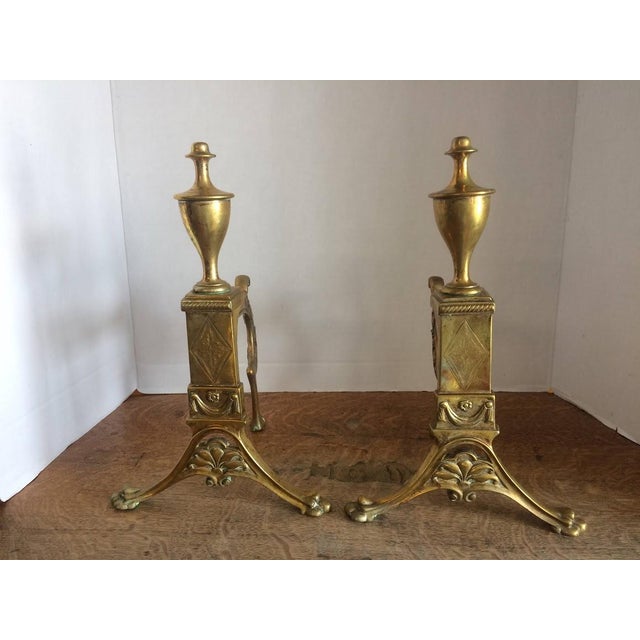 1910s Antique Andirons, Louis XIV Style Andirons, Brass For Sale - Image 5 of 7