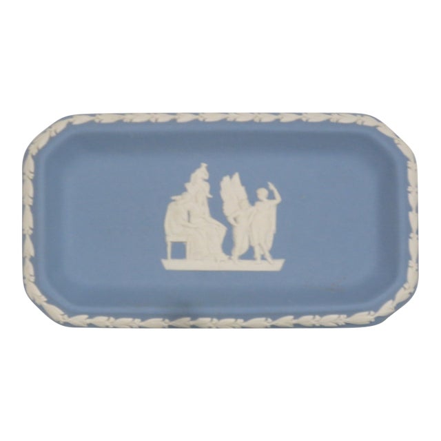 Wedgwood Jasperware Blue Tray Rectangular Trinket Pin Dish Plate British 4683b For Sale