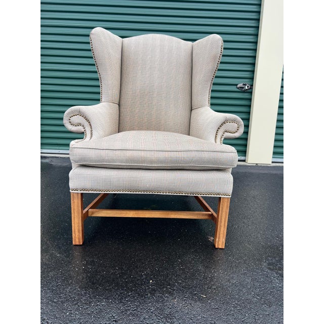 English Plaid Wingback Armchair For Sale - Image 3 of 5